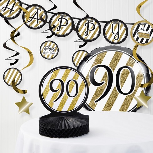 90th Birthday Party Decorations Kit Black/gold : Target