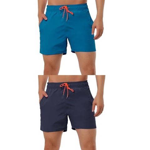 Lars Amadeus Men's Summer Beach Solid Color Mesh Lining Drawstring Waist Swim Shorts 2 Pack Dusty Blue/Navy Blue 34