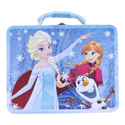 Disney's Frozen Anna and Elsa Embossed Carry All Tin Tote Lunchbox Purple  UNUSED