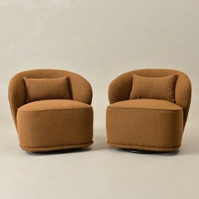 KINWELL Modern Boucle Upholstered 360° Swivel Accent Armchair, Set of 2