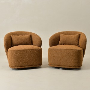 KINWELL Modern Boucle Upholstered 360° Swivel Accent Armchair, Set of 2 - 1 of 4