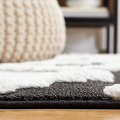 Ivory and Anthracite Square Hand-Knotted Wool Rug