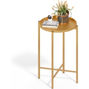 VINGLI Round Metal Side Table with Removable Tray, Outdoor Patio Coffee Table, Waterproof End Table for Small Spaces, Living Room, Bedroom, Balcony - 1 of 4