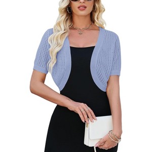 Womens Short Sleeve Shrug Cardigan Bolero Lightweight Open Front Knit Sweater Cardigans Shrug for Dress - 1 of 4