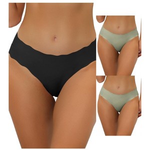 Allegra K Women's Unlined No-Show Stretch Laser Cut Solid Invisible Briefs 3 Packs - 1 of 4