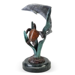 SPI Home Paradise Dolphin and Turtle Figurine – Brass Ocean Duo Sculpture, 7" Nautical Decorative Accent - 1 of 4