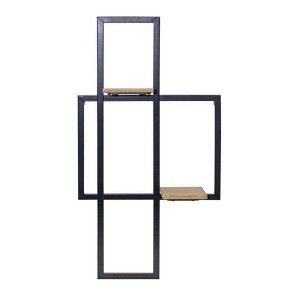 Iron Metal Wall Shelf with Wood Shelves – 33.5"H – Black and Brown Modern Industrial Wall Decor By Melrose - 1 of 3