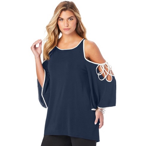 Navy cold best sale shoulder top