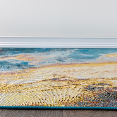 Contemporary Abstract Clouds Multi-Color Synthetic 5' x 7' Area Rug