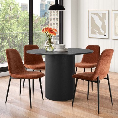 5-Piece 41.5" Dining Set for 4,Pedestal Black Round Dining Table with 4 Armless Dining Chair for Living Room,Dining Room,Farmhouse-Tanpinhause