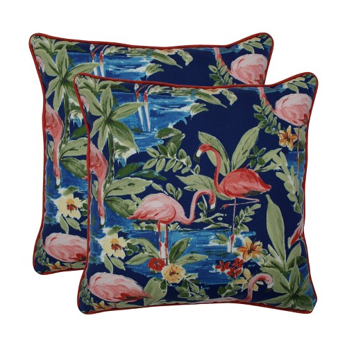 2pk 18.5" Flamingoing Outdoor Throw Pillow Lagoon Blue - Pillow Perfect