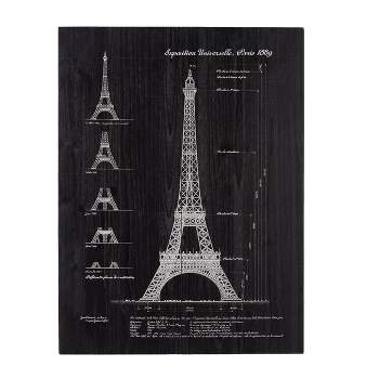 Wood Architecture Eiffel tower Wall Decor Black - Olivia & May