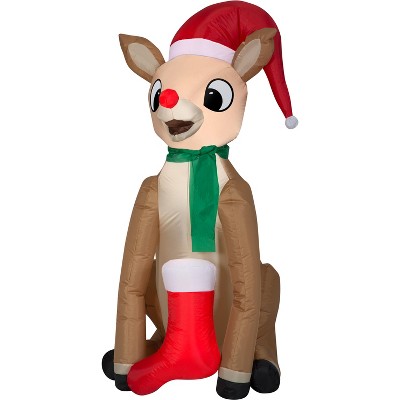 Gemmy Christmas Airblown Inflatable Rudolph w/Scarf and Stocking Rudolph , 4.5 ft Tall, Multicolored