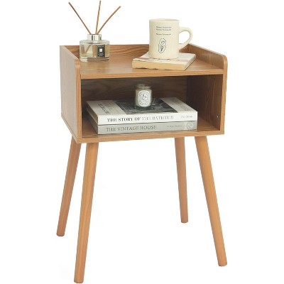 Nightstand, Mid Century Modern Side Table Bedroom with Storage, Small End Bedside Table with Solid Wood Legs
