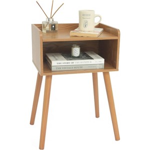 Nightstand, Mid Century Modern Side Table Bedroom with Storage, Small End Bedside Table with Solid Wood Legs - 1 of 4