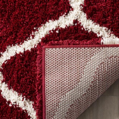 Red and Ivory High Pile Shag Runner Rug