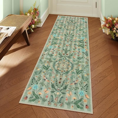 Lahome Washable Insect & Plant Striped Texture Floor Mat-Soft Cashmere Carpet for Living Room,Bedroom,or Entryway