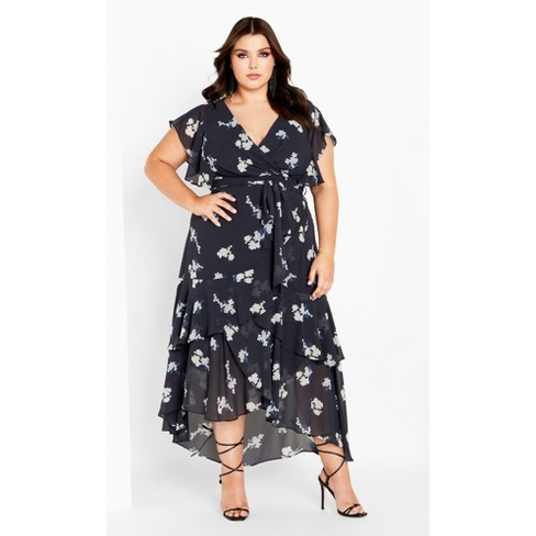 Women's Plus Size Demure Floral Maxi Dress - navy | CITY CHIC - image 1 of 4