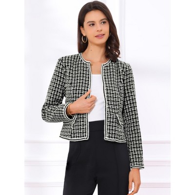 INSPIRE CHIC Women's Long Sleeve Open Front Work Office Short Plaid Tweed Blazer Purple Medium — фото 3
