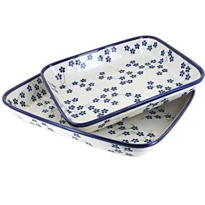 Blue Rose Polish Pottery Willow Rectangular Baker Set