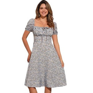 Allegra K Women's Sweetheart Neck Smocked Back Ruffled Hem Floral Dress - 1 of 4