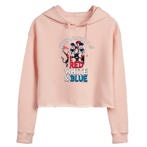 Women's - Dr. Seuss - Cat in the Hat Waving Banners Red White Blue Cropped Graphic Hoodie - 1 of 4