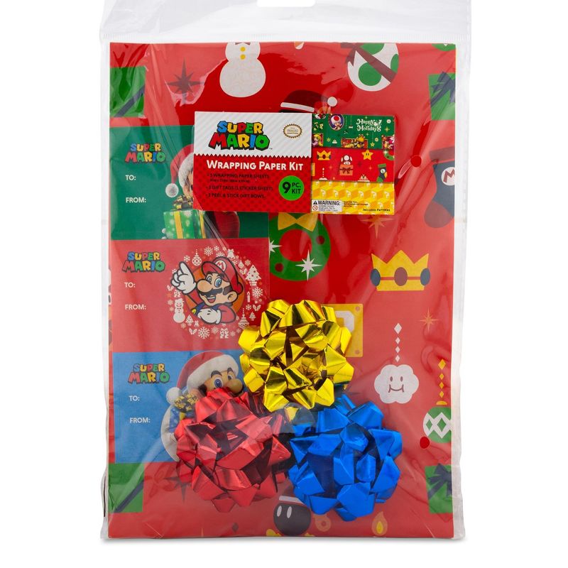 Super Mario Bros. 9-Piece Holiday Wrapping Paper Kit, 2 of 10