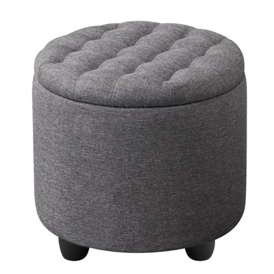 Ridstar Modern Accent Round Storage Ottoman For Living Room, Bedroom & Vanity-Dark Grey