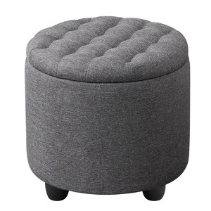 Ridstar Modern Accent Round Storage Ottoman For Living Room, Bedroom & Vanity-Dark Grey - 1 of 4
