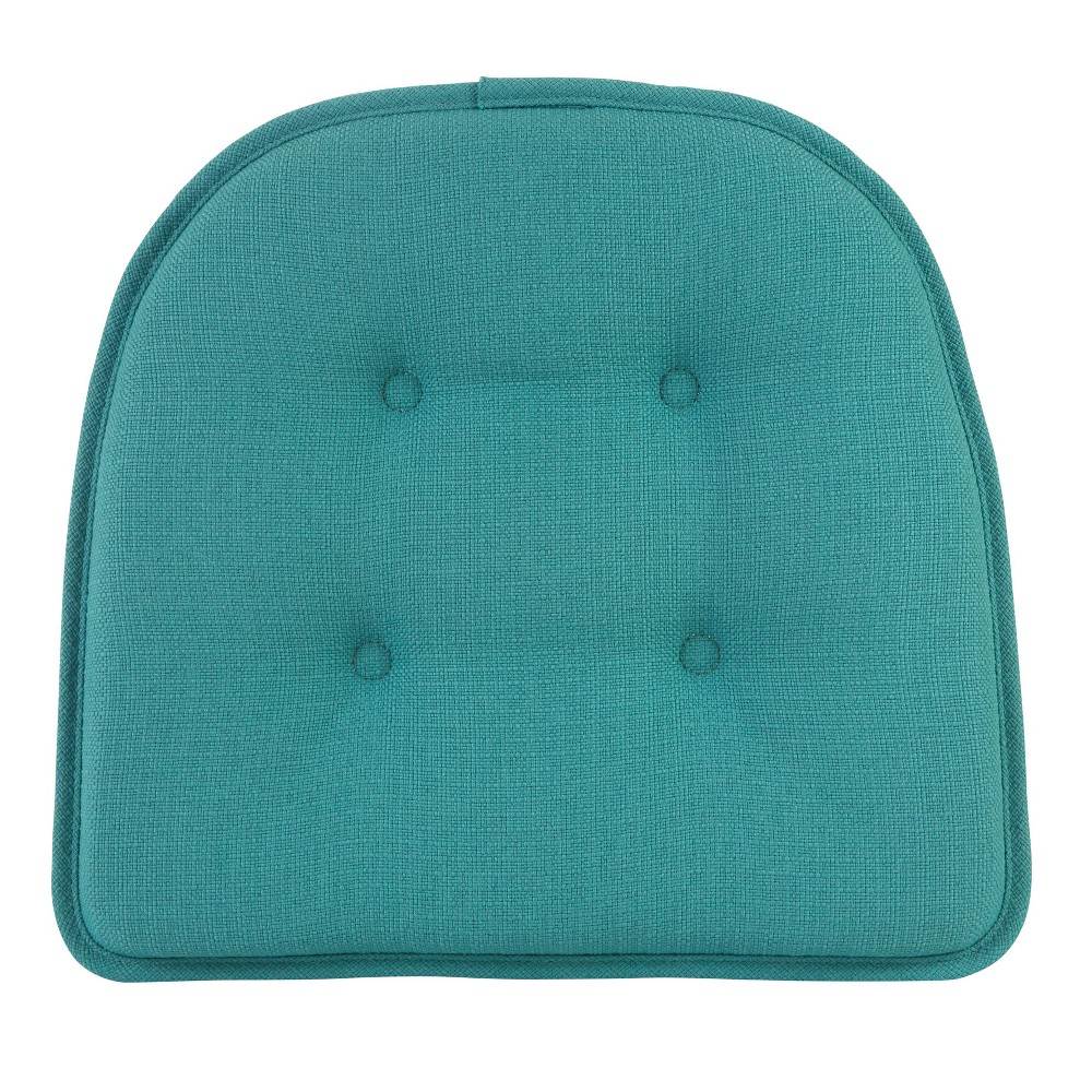 Photos - Pillow Gripper 15" x 16" Non-Slip Omega Tufted Chair Cushions Set of 2 - Teal: Indoor Kitchen Seat Pads, Solid Polypropylene