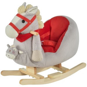 Qaba Kids Ride-On Rocking Horse Toy Rocker with Fun Song Music & Soft Plush Fabric for Children 18-36 Months - 1 of 4
