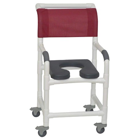 MJM International Corporation Shower Chair 18 In Internal Width 3 In Total Locking Casters Front Seat Maroon Designer Mesh Backrest Sling 300 Lbs Wt - image 1 of 1