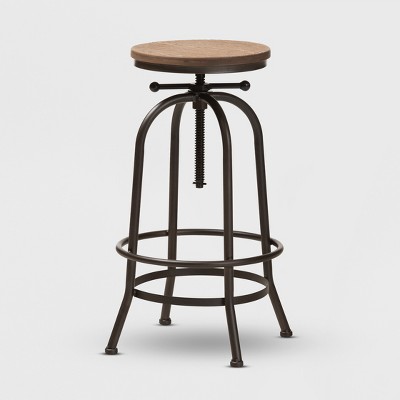 Aline Wood and Rust Finished Steel Adjustable Swivel Barstool Brown - BaxtonStudio