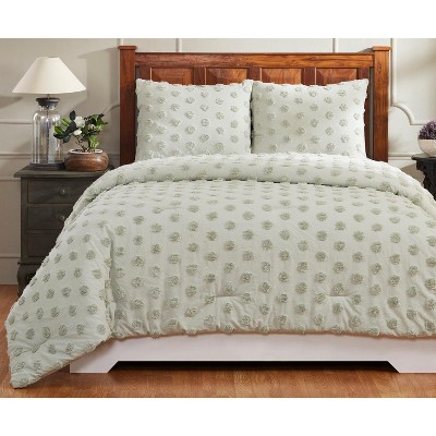 Sage Cotton King Comforter Set with Polka Dot Design