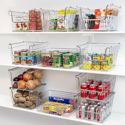 Sorbus 6 Pack Stackable Metal Storage Basket Set - Organizers for Home, Kitchen Pantry, Bathroom, Laundry and more (Silver)