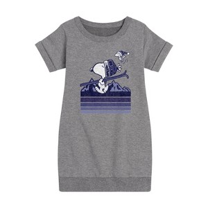 - Peanuts - Snoopy Woodstock Ski Stripes Graphic Short Sleeve Fleece Dress - 1 of 4