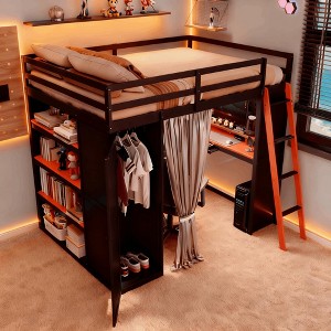 Luxystar Modern Gaming Full Size Loft Bed With Desk, Power Outlets, RGB Lighted Pegboard, Storage Bookcase And Wardrobe - 1 of 4