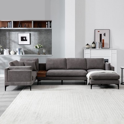 5-Seat Minimalist Cloud Couch and Loveseat Set U Shaped Sectional Sofa for Living Room Linen - Morden Fort