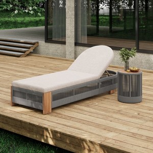 Christopher Knight Home Lariya 2 Piece Outdoor Acacia Wood and Rope Chaise Lounge Chat Set with Cushions and Side Table - 1 of 4