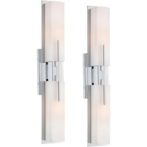 Possini Euro Design Midtown Modern Wall Lights Set of 2 Chrome Hardwire 4 1/2" 4-Light Fixture White Glass Shade for Bedroom Bathroom Living Room Home - 1 of 4