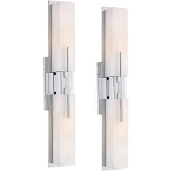 Possini Euro Design Midtown Modern Wall Lights Set of 2 Chrome Hardwire 4 1/2" 4-Light Fixture White Glass Shade for Bedroom Bathroom Living Room Home