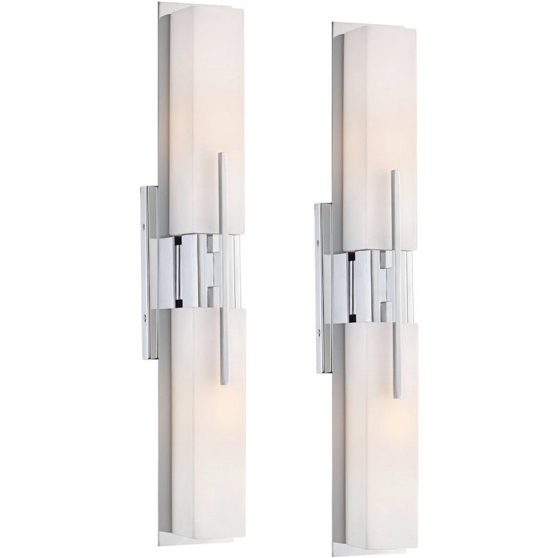 Possini Euro Design Midtown Modern Wall Lights Set of 2 Chrome Hardwire 4 1/2" 4-Light Fixture White Glass Shade for Bedroom Bathroom Living Room Home, 1 of 9