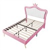PU Upholstered Princess Bed with Crown Headboard and LED Lights, Adjustable Height Platform Bed for Kids Bedroom-Baofuwish - 3 of 4