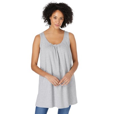 Woman Within Plus Size Perfect Sleeveless Shirred U-Neck Tunic