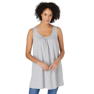 Woman Within Plus Size Perfect Sleeveless Shirred U-Neck Tunic - 1 of 4