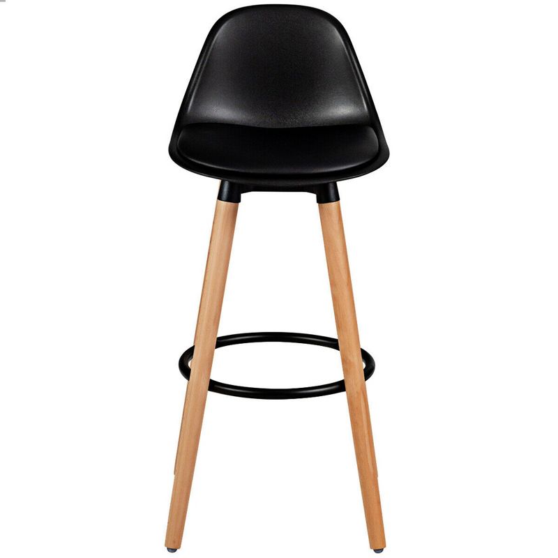 Costway Set of 2 Mid Century Barstool 28.5" Dining Pub Chair w/Leather Padded Seat Black, 5 of 13