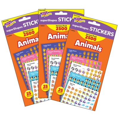 Trend - Animals superShapes Stickers Variety Pack - 2500 Per Pack - 3 Packs