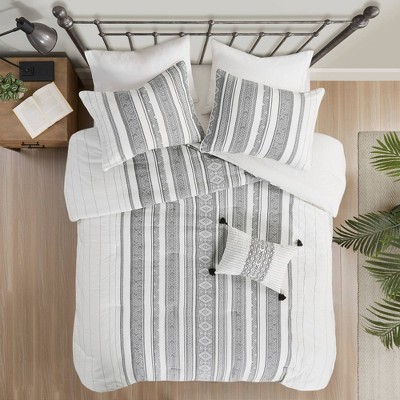Kaiden Cotton Waffle Jacquard Comforter Set Gray