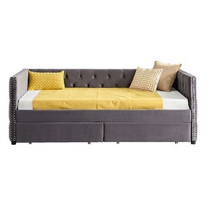 Sofa bed with drawers, modern velvet upholstered sofa bed with button tufted sofa bed frame with double drawers, bedroom living room furniture - 1 of 4