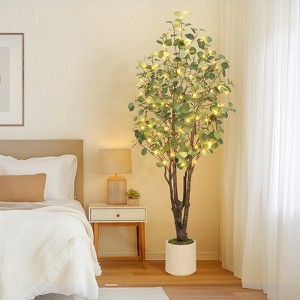 Garvee 5/6/7FT Artificial Eucalyptus Tree, Artificial Plant with White Planter，Large Faux Floor Plant Fake Silk Trees with Lights Home Decor Indoor - 1 of 4